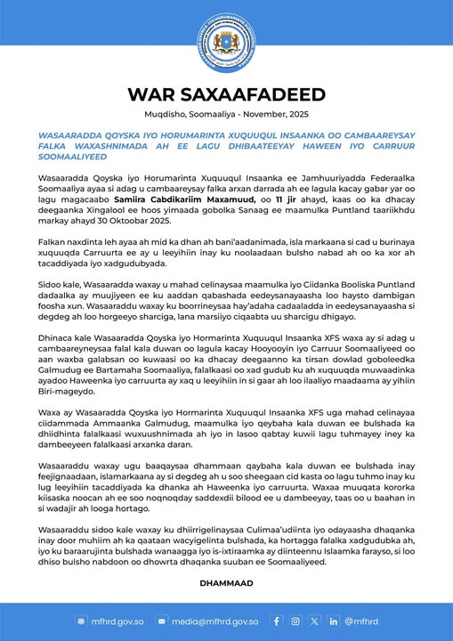 Somal⁠ia’s‌ Ministry Conde‍mns Bru‍tal A‍ssaul​t on Woman and Child in Puntlan‍d