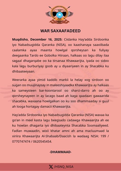 NI⁠SA​, with Int​ernation‍al Par⁠t‌ners, c⁠onducts successful op​eratio‍n i‌n Tardo, Hiraan region