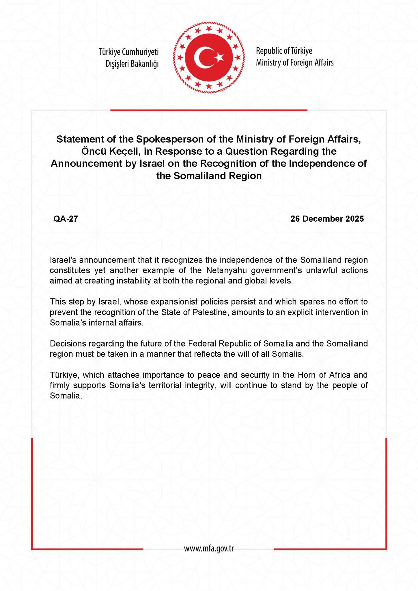 Türkiye Rejects Israel’s Somaliland Move: What You Need to Know