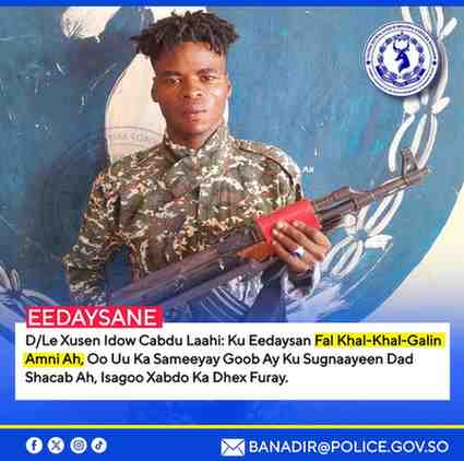 Booliska Soomaaliya oo gacanta ku soo dhigay askari ka tirsan Ciidanka DFS
