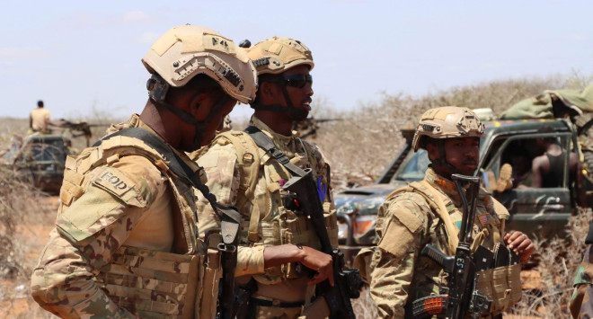 Somali Danab commandos conduct a planned security operation in Galguduud region.