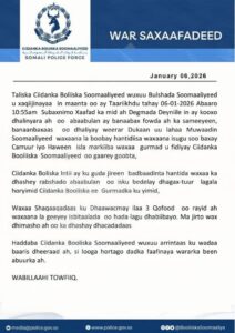 Booliska Soomaaliya oo Faahfaahin Ka Bixiyay Rabshadihii Ka Dhacay Degmada Dayniile