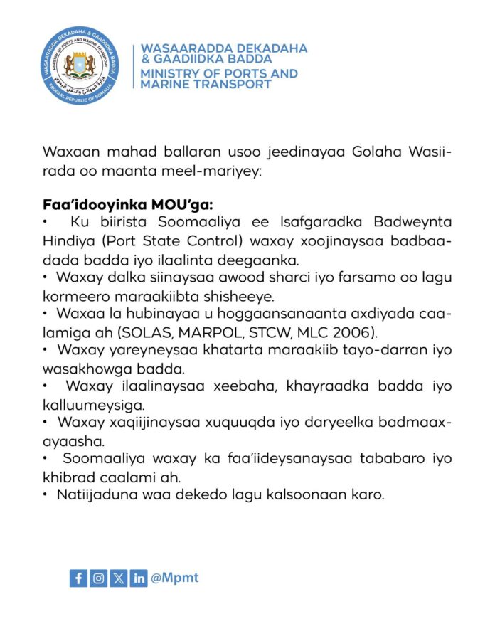 Somali Minister of Ports welcomes approval of regional port state control Agreement to Boost Maritime Safety