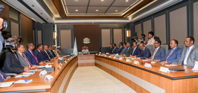 President Hassan Sheikh Mahamuud meets opposition at Villa Somalia to discuss Somalia’s electoral roadmap.