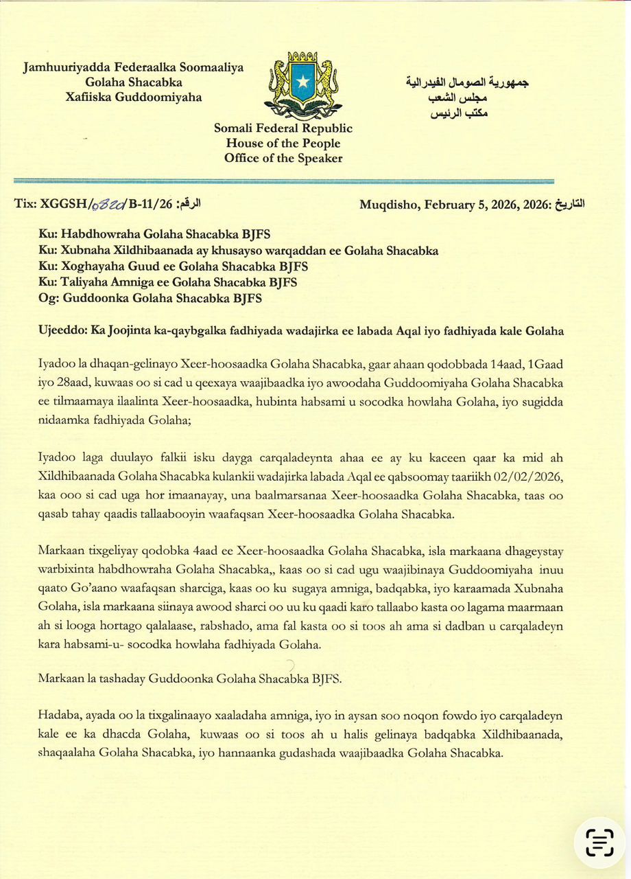 Somali Parliament suspends joint and House of the People sessions after disruptions