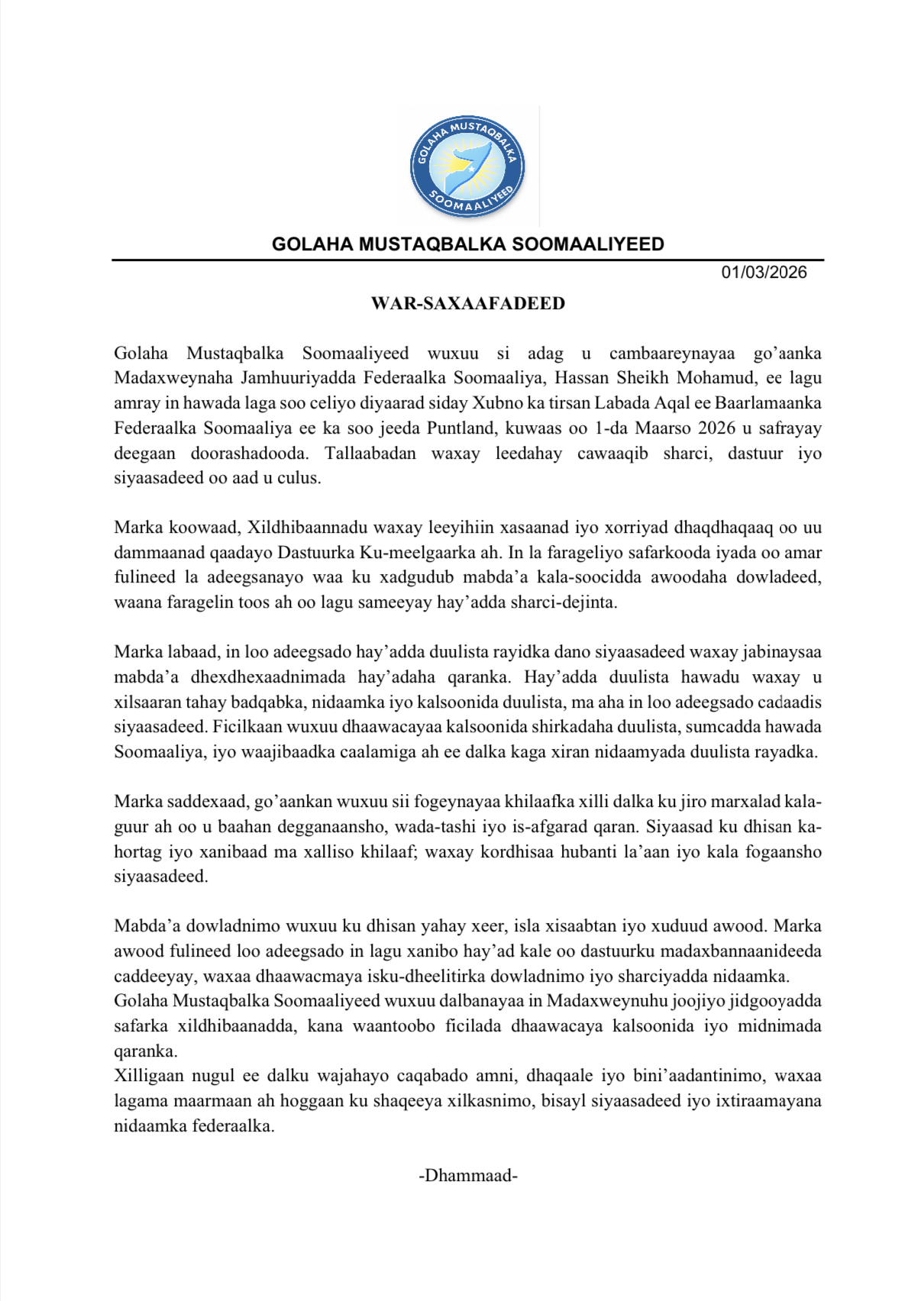 Somali opposition slams decision to block travel of Puntland Parliamentarians